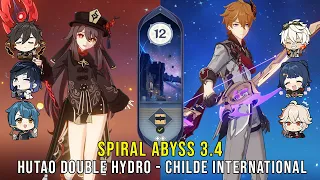 C1 Hutao Double Hydro and C0 Childe International - Genshin Impact Abyss 3.4 - Floor 12 9 Stars