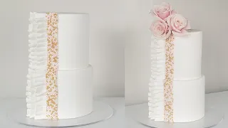 Modern Fondant Ruffle Cake | Beaded Ruffle Cake (No Silicone Mold) | Cake Decorating Tutorial