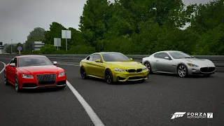 Forza 7 Drag race: Audi RS5 vs BMW M4 vs Maserati Gran Turismo S