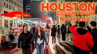 Downtown Houston Nightlife City Walk And Bars 2023 4K
