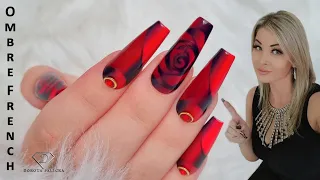 Ombre nail trend. Optical illusion ombre nails. Ombre french nail art in red and black. Ombre Nails
