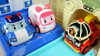 Robocar Poli car toys parking Tower with Pororo car Tayo Bus