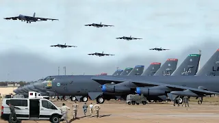 Emergency Takeoff: U.S. Pilots Rush Toward US Air Force Large B-52 Bomber at Full Speed