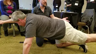 Ben Cormack introducing demonstration of "movement snacks" for LBP at 2019 San Diego Pain Summit