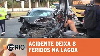 Acidente entre ônibus e carro deixa 8 feridos na Lagoa