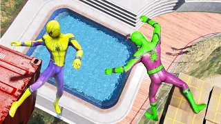 GTA 5 Spider-Man Parkour Fails Episode 3 (Green Spiderman, Yellow Spiderman)