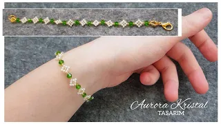 Rhombus Thin Bracelet. Stylish bracelet making with crystal beads. Beaded jewelry.