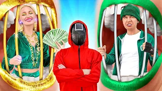 GIGA RICH VS BROKE IN SQUID GAME || Extreme Challenge! Funny Hacks to Beat Every Game by 123 GO!