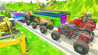 HT Gameplay Crash # 616 | Monster Trucks vs Speed Bumps Car Portal Trap Rescue - Cars vs Deep Water