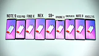 Note 9 vs S9+ / Find X / P20 Pro / iPhone X / NEX / Note 8 / OnePlus 6 / Pixel 2 BATTERY DRAIN TEST