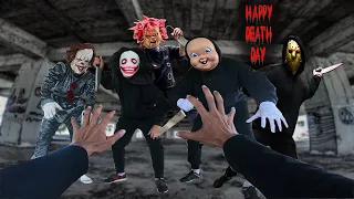 HAPPY DEATH DAY || PARKOUR POV VS KILLER CLOWNS || CRAZY KILLER ( CLOWNS )