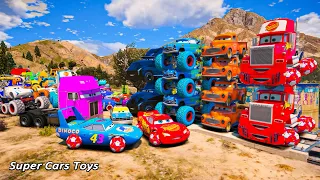 Disney Cars 3 McQueen The King Jerry Recycled Batteries Mack Truck Hauler Smokey Fabulous Doc Hudson