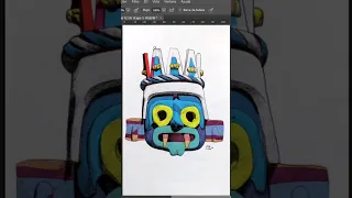 "Tlaloc" Dibujo a pluma con color digital