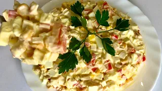 Seafood delight: crab, carrot and egg salad with sweetcorn