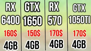 RX 6400 VS GTX 1650 VS RX 570 4GB VS GTX 1050TI WITH R9 5950X 10 GAMES BENCHMARKS