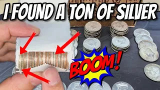 OVER 50 SILVERS FOUND IN A BOX OF HALF DOLLARS FROM THE BANK COIN ROLL HUNTING