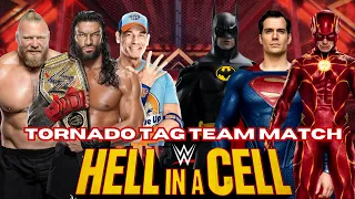 WWE 2K23 - ROMAN REIGNS BROCK LESNAR AND JOHN CENA VS TEAM BATMAN SUPERMAN AND FLASH | TORNADO MATCH