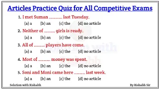 Articles A An The questions | Articles A An The in English Grammar | Articles Practice Set Exercise