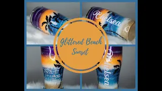 Glittered Beach Sunset Tumbler