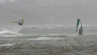 Feb 2019 Storm Erik off Mudeford Quay, Windsurfers loving it.