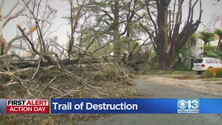 Crews continue to clean up the recent storm's trail of destruction