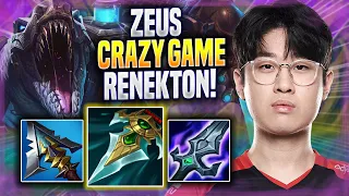 ZEUS CRAZY GAME WITH RENEKTON! - T1 Zeus Plays Renekton TOP vs Gnar! | Season 2022