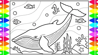 How to Draw a Whale for Kids 🐳💦🐠Whale Drawing for Kids | Whale Coloring Page for Kids