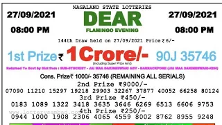 🔵Lottery Sambad 8PM 27/9/21 live result, Nagaland State Lottery Live, Dear lottery live