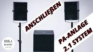 PA Anlage (2.1 System mit externem Verstärker) anschließen