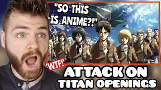 First Time EVER Reacting to "ATTACK ON TITAN Openings (1-7)" | Non Anime Fan!