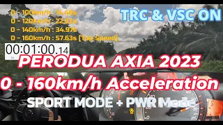 Perodua Axia 2023 0 - 100km/h Test & Up to Top Speed | SPORT Mode + PWR Mode Enabled