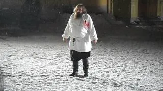 Жерар Депардье на съемочной площадке фильма "Распутин". Сцена расстрела Распутина