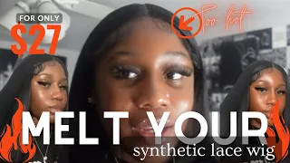 WIG INSTALL FOR BEGINNERS | HOW TO MELT A SYNTHETIC LACE FRONT WIG  #wiginstall