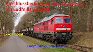 Trainspotting: Ludmilla 232 093 bedient Exxonmobil Anschluss in Großenkneten mit vielen Kesselwagen