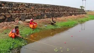 Fishing Video || Village lady & man are very fond of fishing with hooks || Traditional hook fishing