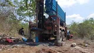 Drilling well with high pressure big engine blow water 💧 | 63m down | motor solar pump