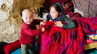 Like 3000 years ago Simple living | lovely kids inside Bamiyan Caves | they cook homestyle eggplants