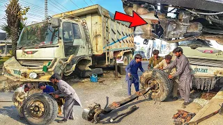 Over Loaded Pakistani Truck Accident Rear Wheel Front Axle & Leaf Spring Changing|