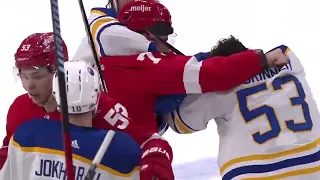 Buffalo Sabers and Detroit Red Wings scrum