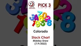 Colorado - PICK 3 lottery (Midday) STACKS Chart (7/9/22)