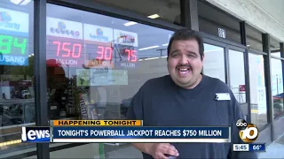 Tonight's $750 million powerball jackpot