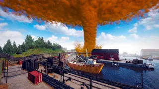 Realistic big tornado in the fishing port Teardown