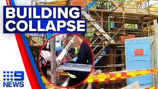 Tradies trapped under rubble after building collapses | 9 News Australia