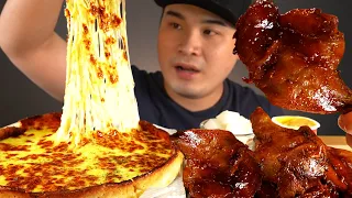 1kg of cheese bomb pizza and Jamaican chicken leg mukbang~!! real sound ASMR