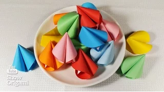 Origami fortune cookie paper with your hands.