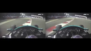 Lewis Hamilton Bahrain 2021, Turn 4 back to back laps running wide vs not.