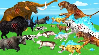 10 Giant Tiger Zombie Lion Attack Cow Cartoon Save By Woolly Mammoth Elephant Vs 10 Buffalo