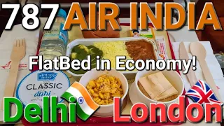 AIR INDIA 787 FlatBed in Economy Delhi DLH 🇮🇳✈️🇬🇧 LHR London Heathrow Flight Experience Trip Report