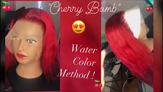 613 To Cherry Red “CHERRY BOMB” Wig |Water Color Method| 😍😩