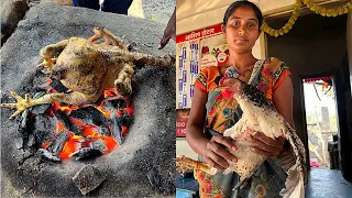 Adivasi sister cooks skinned desi chicken | Jharkhand tribal food |  Indian Food Tour